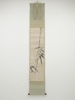 村瀬雙石筆　若竹蟷螂図　肉筆紙本掛軸（箱付）